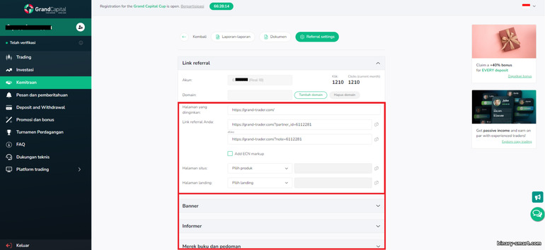 Tautan rujukan dalam program afiliasi broker forex Grand Capital