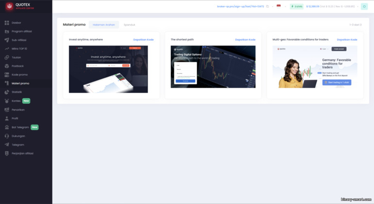 Menggunakan materi promosi dalam program afiliasi Quotex