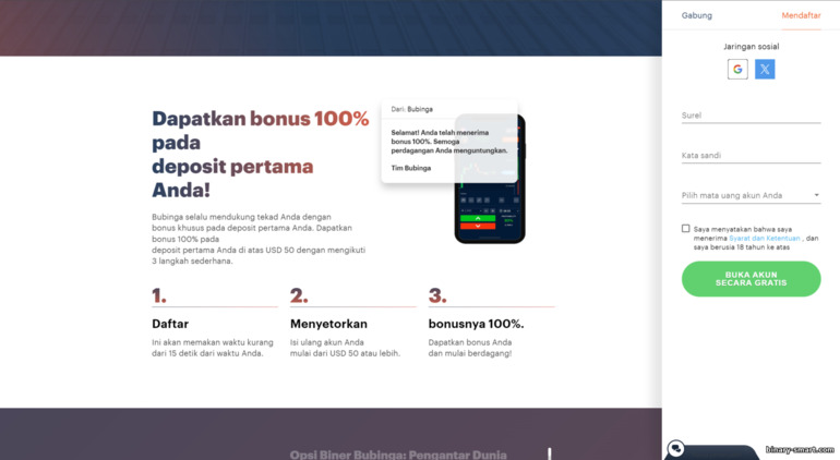 mendaftarkan akun perdagangan dengan broker Bubinga