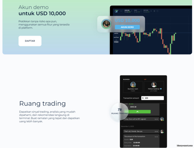 Akun demo dan ruang perdagangan dari broker Binarium