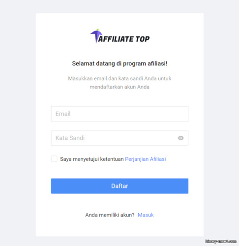 Formulir pendaftaran akun afiliasi Top Afiliasi