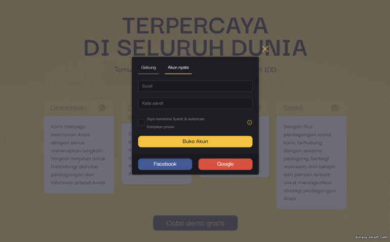 formulir pendaftaran untuk akun perdagangan baru dengan broker Tickz