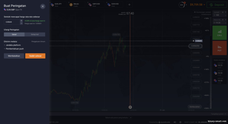 Menyiapkan peringatan di broker IQ Option