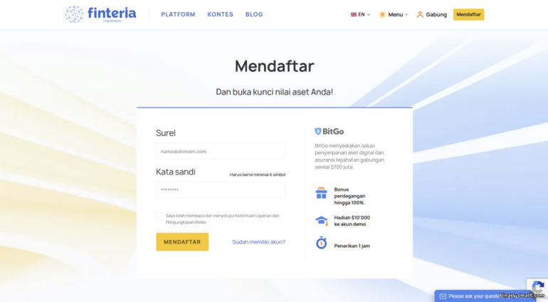 mendaftarkan akun perdagangan dengan broker Finteria