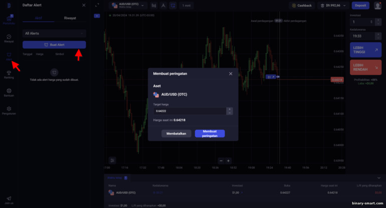 menyiapkan peringatan dengan broker Binolla
