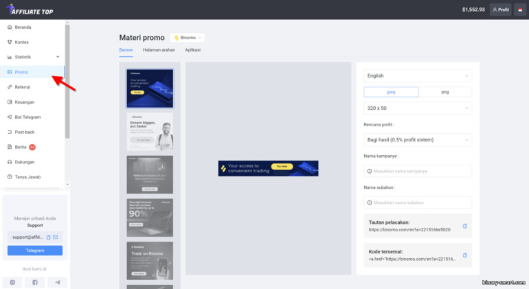 materi iklan di program afiliasi broker Binomo dan Stockity