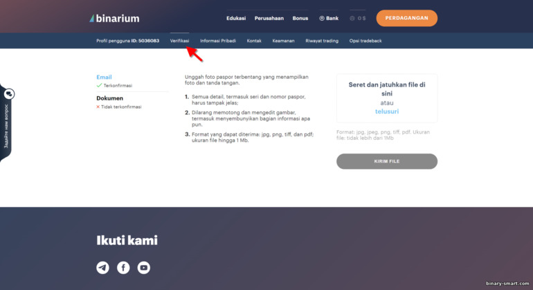 Verifikasi dengan broker Binarium