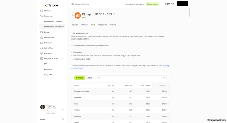 Penawaran IQ Option CPA dalam program afiliasi Affstore
