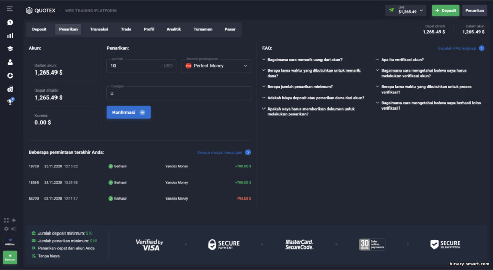 Penarikan dana dari broker Quotex Penarikan dana dari broker Quotex