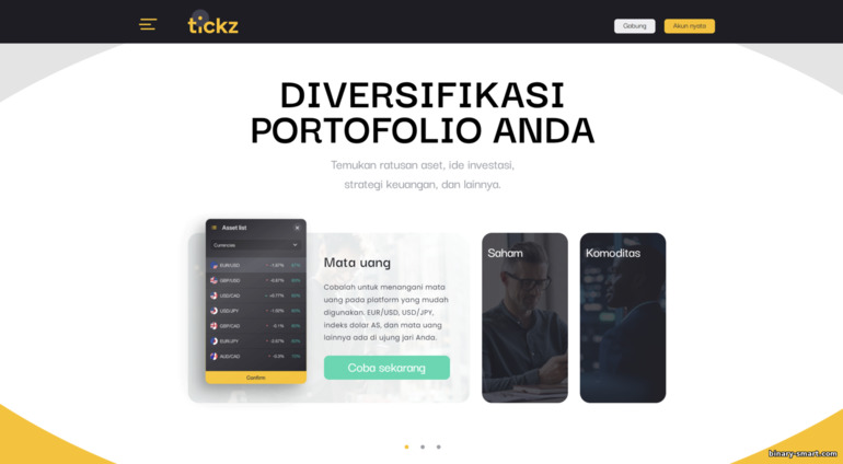 banyak pilihan aset untuk diperdagangkan di broker Tickz