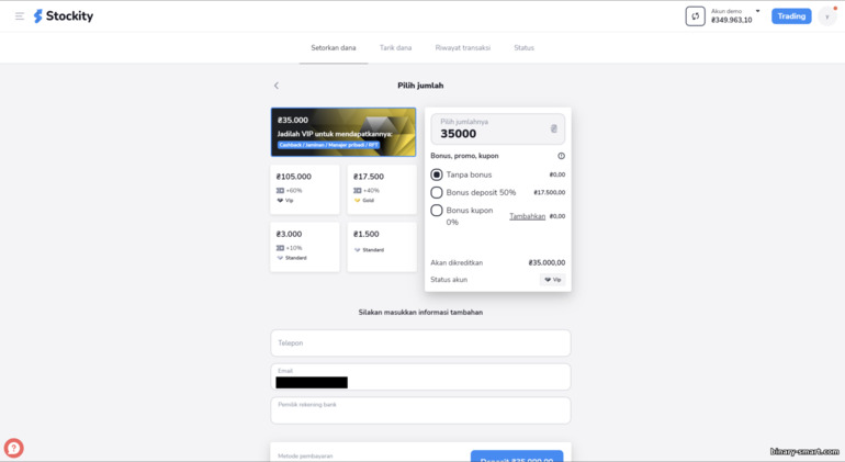 deposit dengan broker Stockity