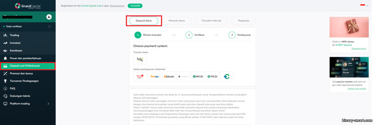 Isi ulang akun Anda dengan broker forex Grand Capital