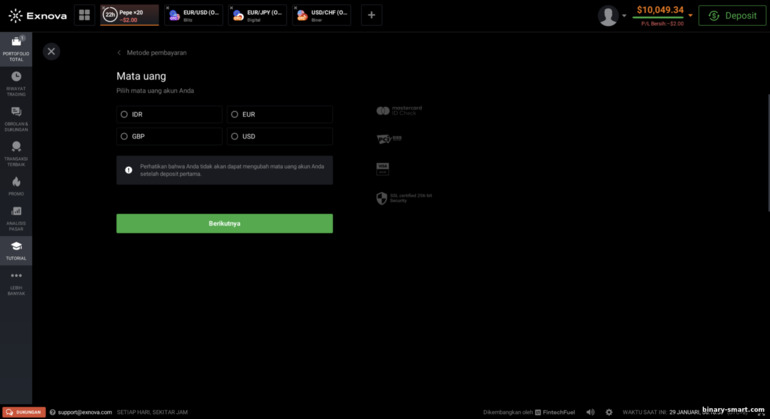Memilih mata uang akun perdagangan dengan broker Exnova