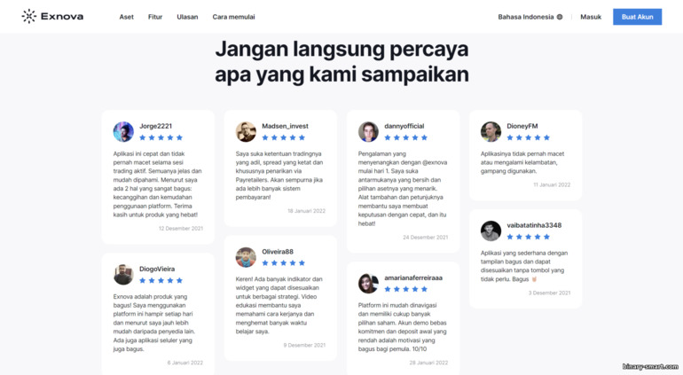 Umpan balik dari pedagang di broker Exnova