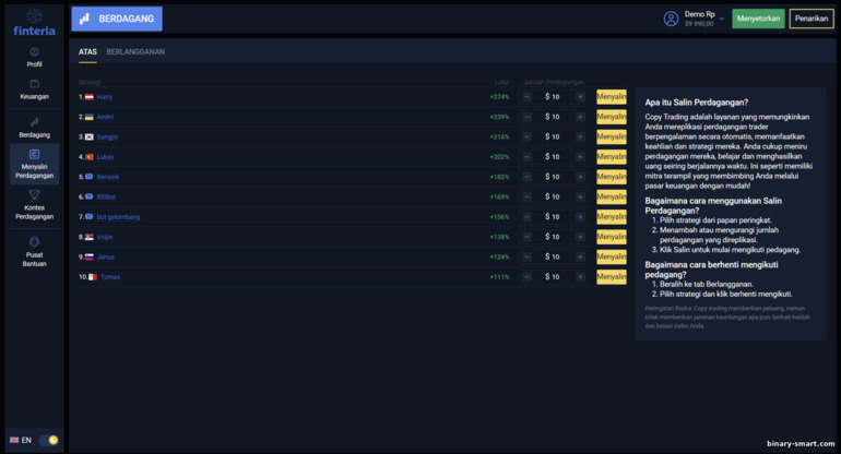 menyalin transaksi pedagang sukses di platform Finteria