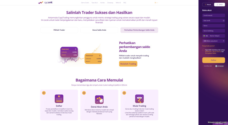 menyalin transaksi pedagang lain dari broker IQ Cent