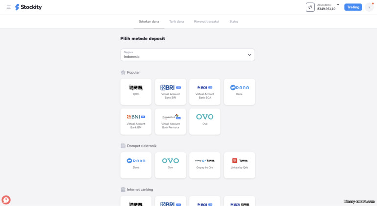 cara untuk mengisi kembali akun perdagangan Anda dengan broker Stockity