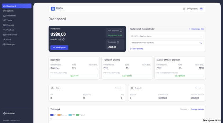 halaman utama program afiliasi broker Binolla