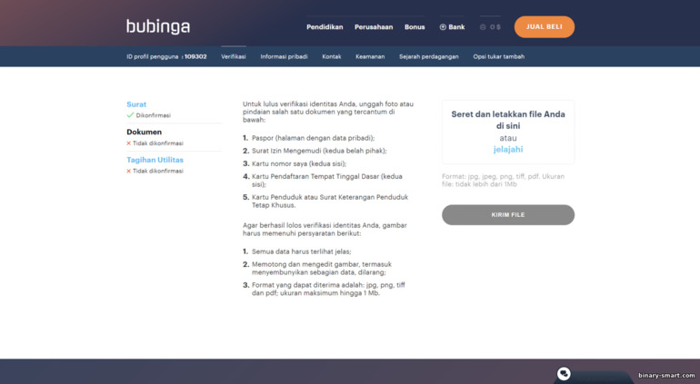 verifikasi akun dengan broker Bubinga - dokumen untuk verifikasi