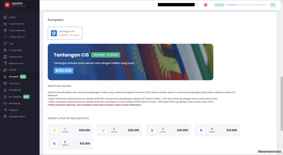 Kontes dalam program afiliasi Quotex