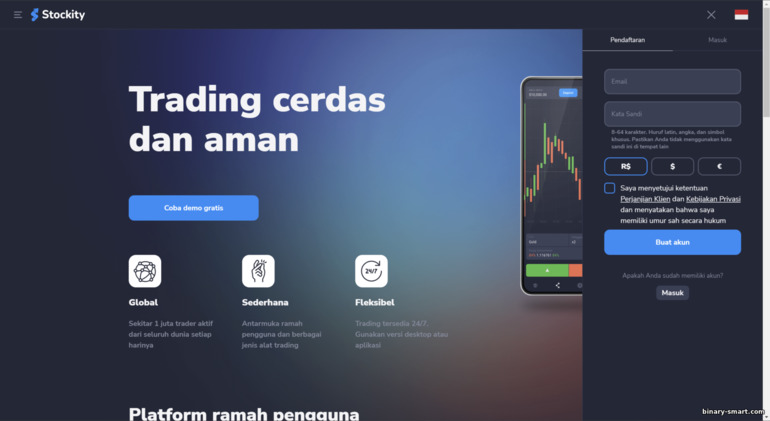 mendaftarkan akun perdagangan dengan broker Stockity