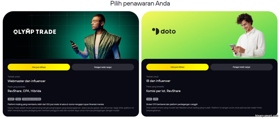 Olymp Trade dan Doto dalam program afiliasi KingFin