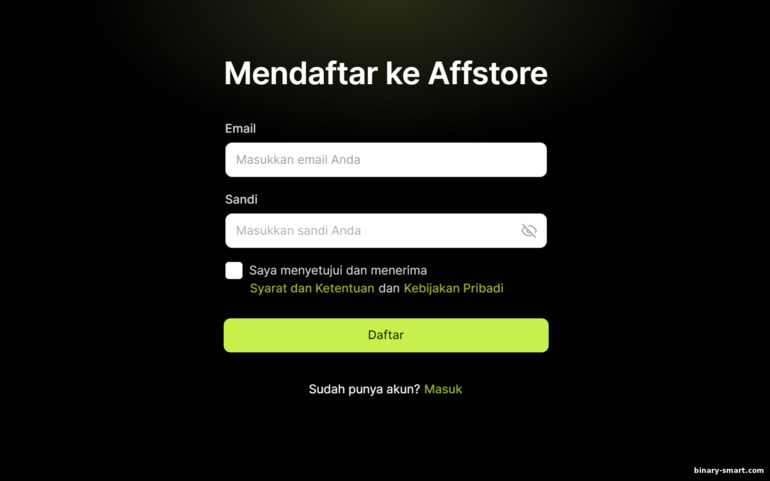 Pendaftaran di program afiliasi Affstore