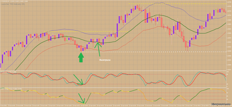 Strategi untuk opsi biner, Forex dan CFD - Launcher TRX Final System: sinyal naik