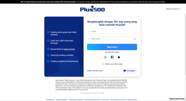 Pendaftaran akun trading Plus500