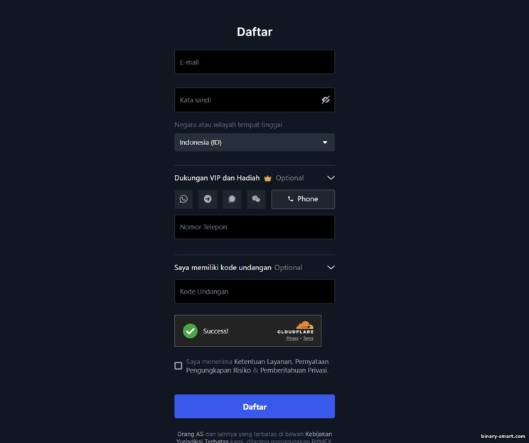 Formulir Pendaftaran BitMex Formulir Pendaftaran BitMex