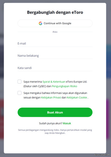Formulir pendaftaran akun eToro Formulir pendaftaran akun eToro