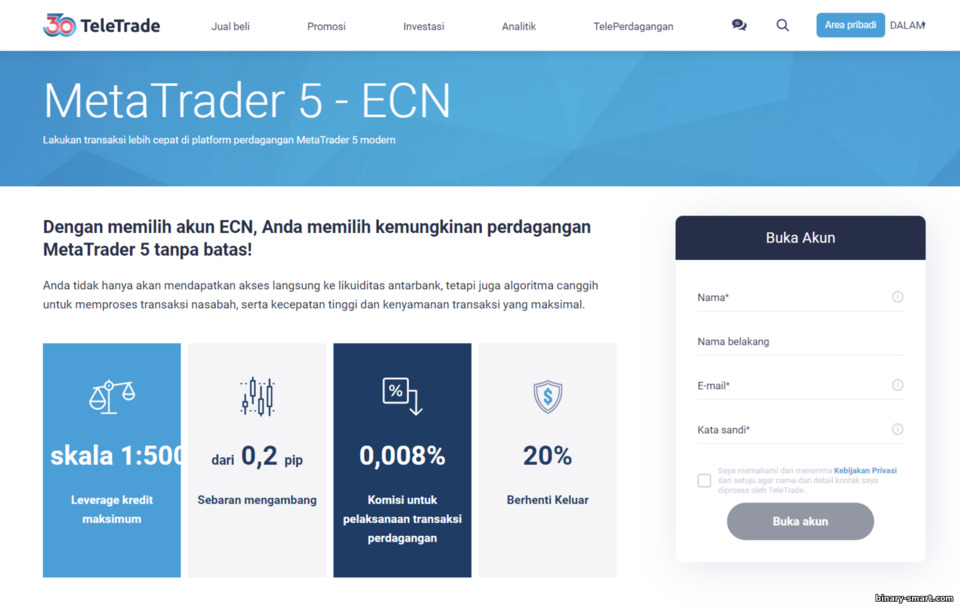 Kondisi Trading di Terminal MT5 oleh TeleTrade