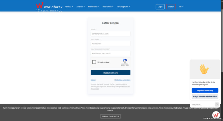 Formulir pendaftaran akun World Forex