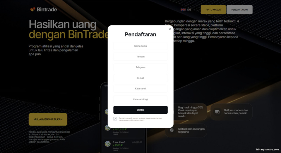 Pendaftaran program afiliasi BinTrade