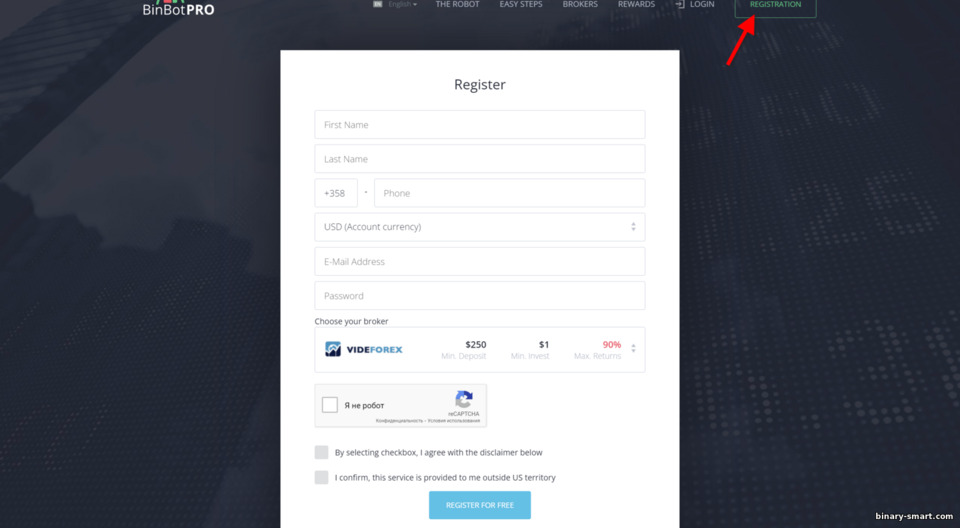 Formulir Pendaftaran di Platform BinBot Pro Formulir Pendaftaran di Platform BinBot Pro