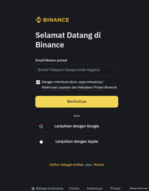 Formulir Pendaftaran Binance
