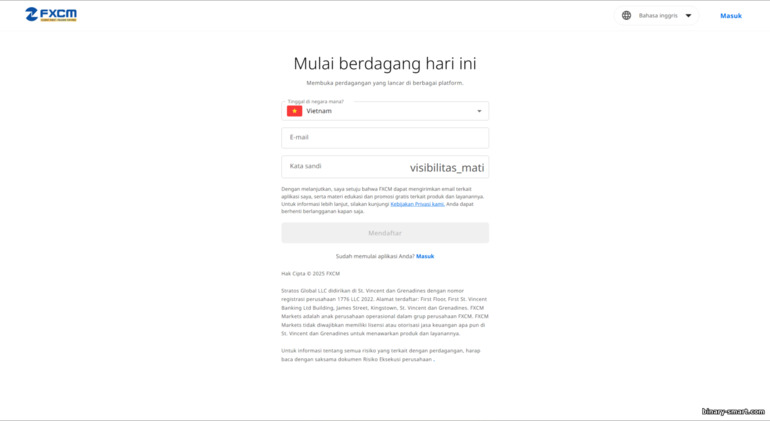 Formulir pendaftaran akun FXCM