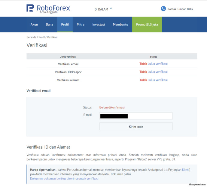 Verifikasi Akun RoboForex