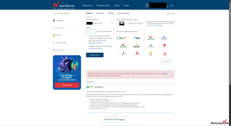 Metode deposit World Forex