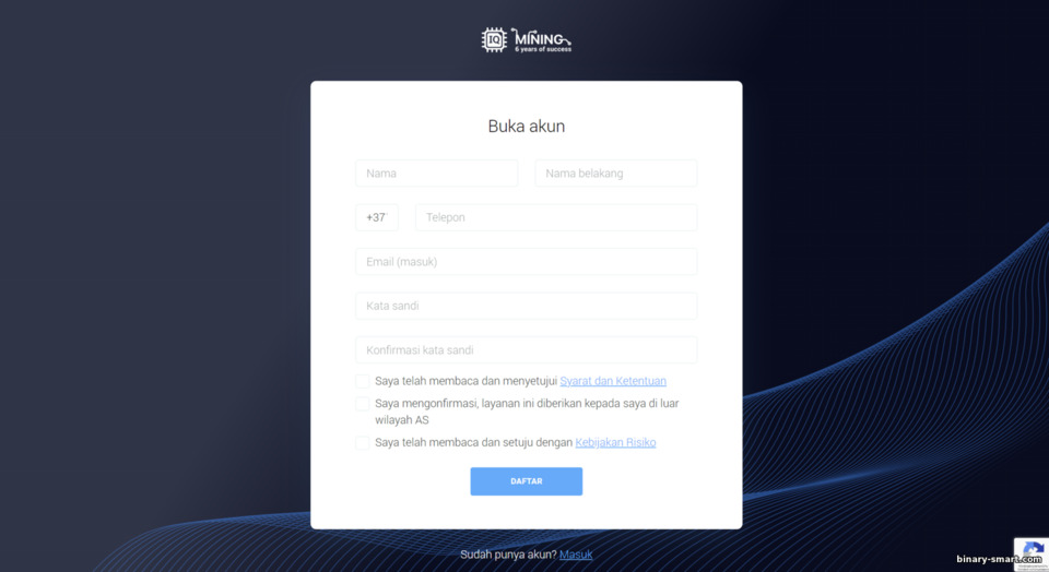 Formulir Pendaftaran Akun IQ Mining