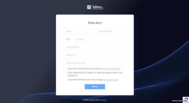 Formulir Pendaftaran Akun IQ Mining